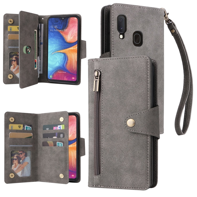 For Samsung Galaxy A20E Rivet Buckle 9 Cards Three Fold Leather Phone Case