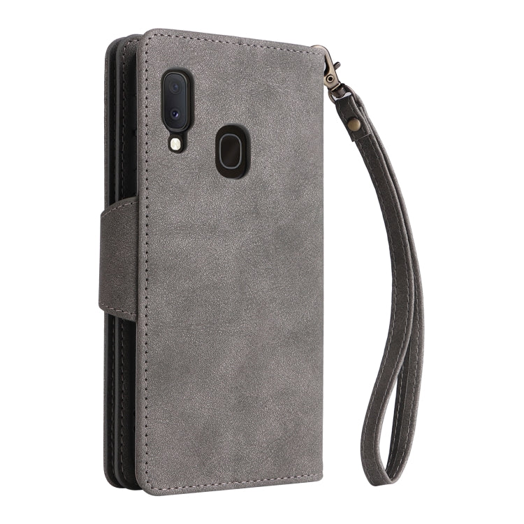 For Samsung Galaxy A20E Rivet Buckle 9 Cards Three Fold Leather Phone Case