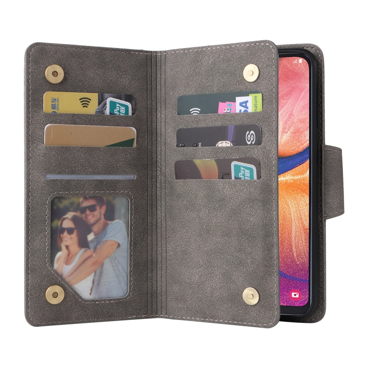 For Samsung Galaxy A20E Rivet Buckle 9 Cards Three Fold Leather Phone Case