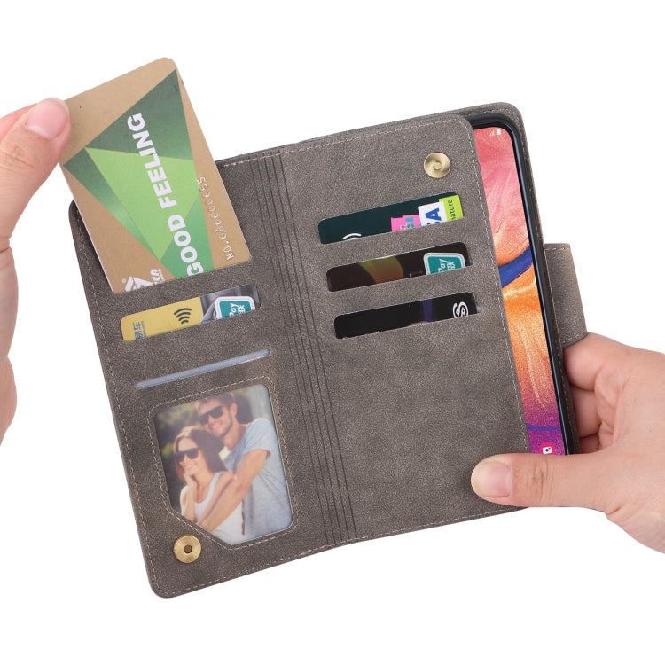 For Samsung Galaxy A20E Rivet Buckle 9 Cards Three Fold Leather Phone Case