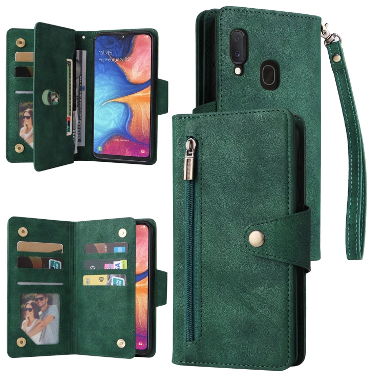 For Samsung Galaxy A20E Rivet Buckle 9 Cards Three Fold Leather Phone Case