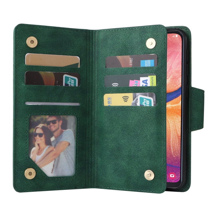 For Samsung Galaxy A20E Rivet Buckle 9 Cards Three Fold Leather Phone Case