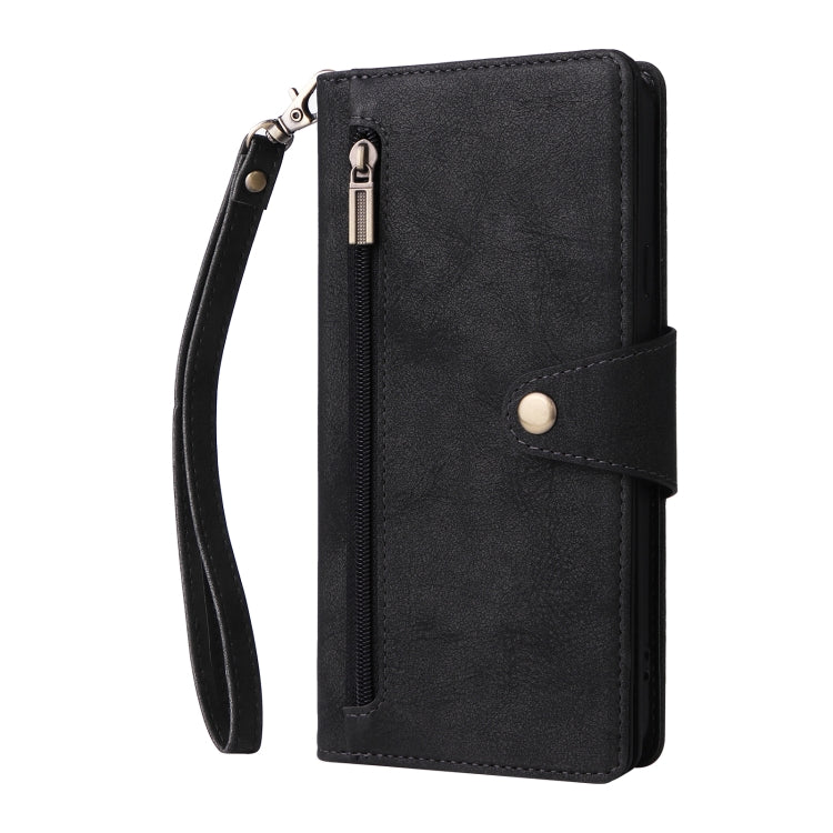 For Samsung Galaxy A20S Rivet Buckle 9 Cards Three Fold Leather Phone Case