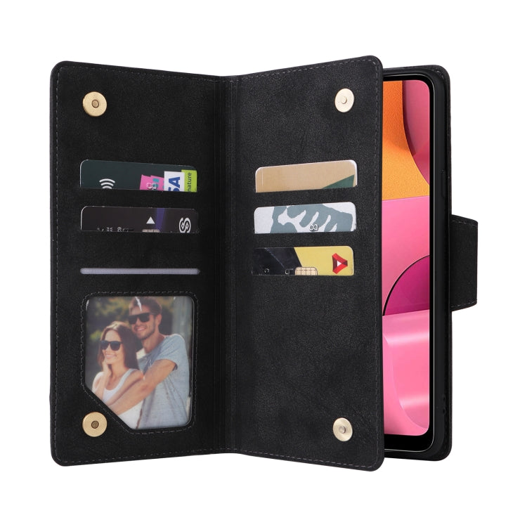 For Samsung Galaxy A20S Rivet Buckle 9 Cards Three Fold Leather Phone Case