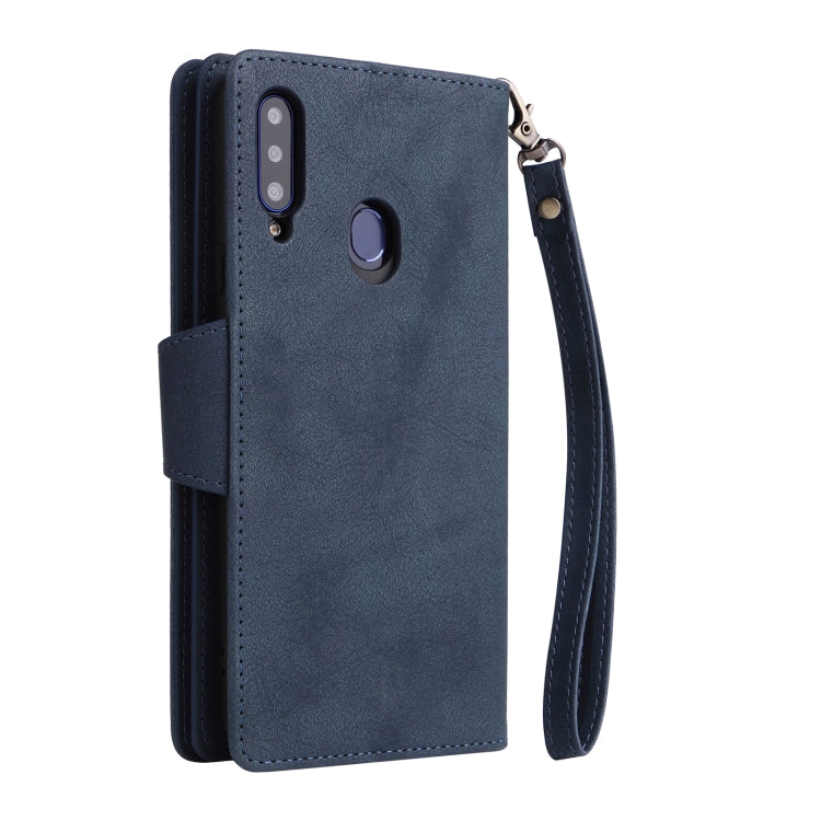 For Samsung Galaxy A20S Rivet Buckle 9 Cards Three Fold Leather Phone Case