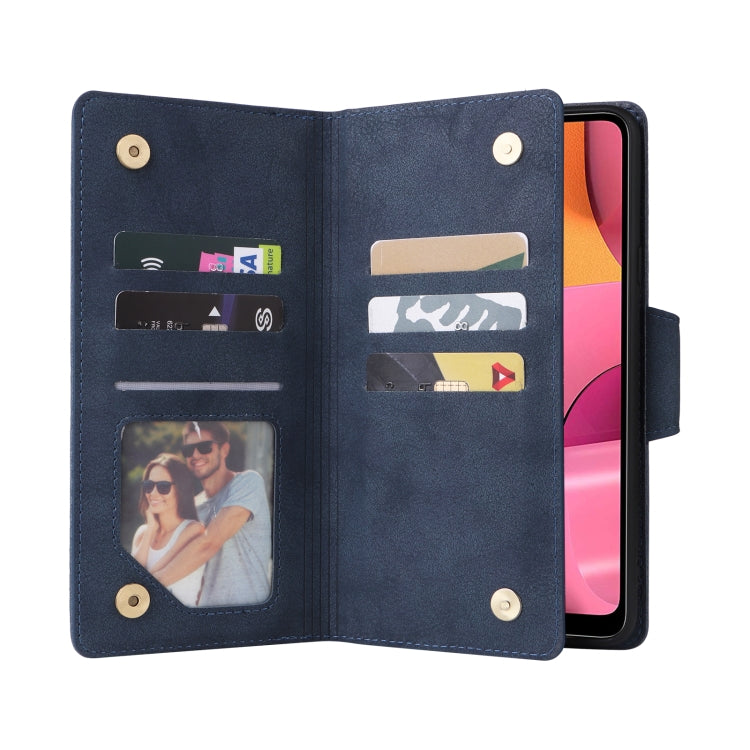 For Samsung Galaxy A20S Rivet Buckle 9 Cards Three Fold Leather Phone Case