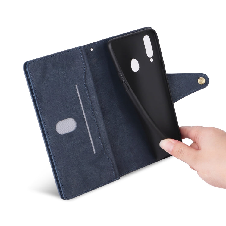 For Samsung Galaxy A20S Rivet Buckle 9 Cards Three Fold Leather Phone Case