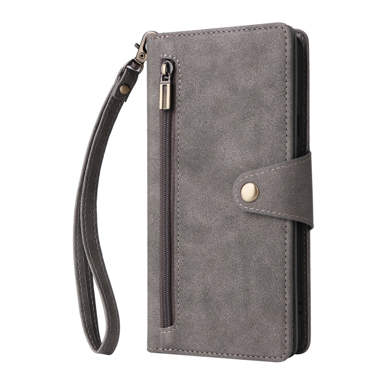 For Samsung Galaxy A20S Rivet Buckle 9 Cards Three Fold Leather Phone Case