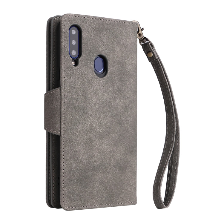 For Samsung Galaxy A20S Rivet Buckle 9 Cards Three Fold Leather Phone Case