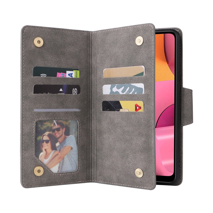 For Samsung Galaxy A20S Rivet Buckle 9 Cards Three Fold Leather Phone Case