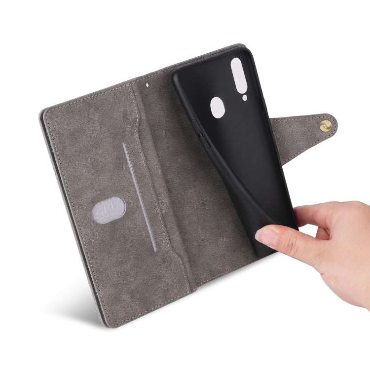 For Samsung Galaxy A20S Rivet Buckle 9 Cards Three Fold Leather Phone Case