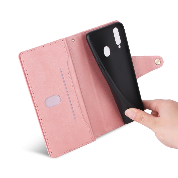 For Samsung Galaxy A20S Rivet Buckle 9 Cards Three Fold Leather Phone Case