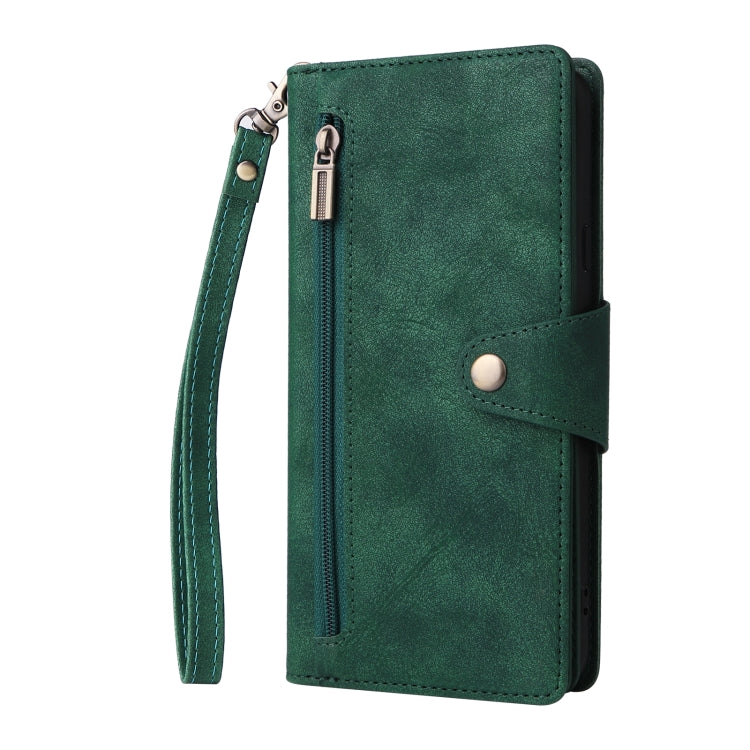 For Samsung Galaxy A20S Rivet Buckle 9 Cards Three Fold Leather Phone Case