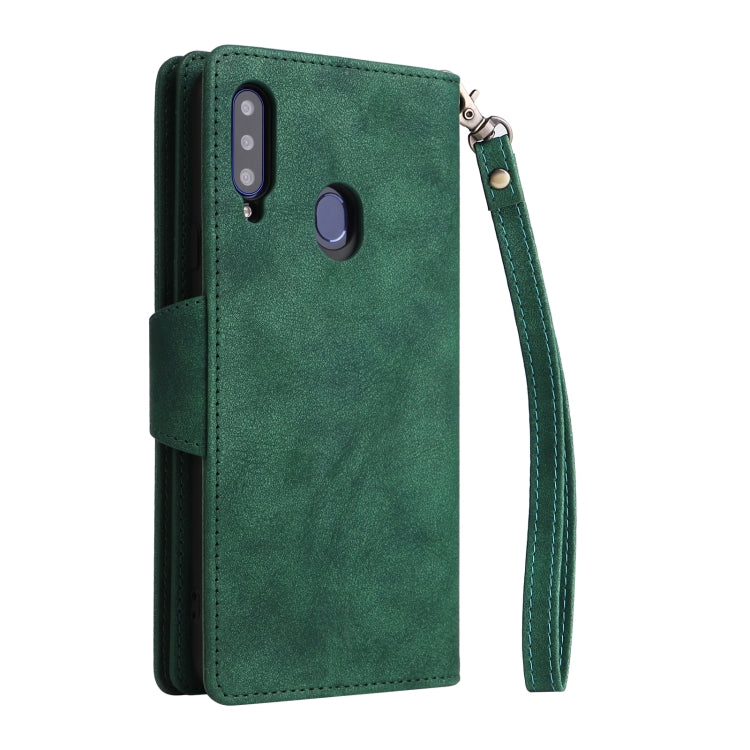 For Samsung Galaxy A20S Rivet Buckle 9 Cards Three Fold Leather Phone Case