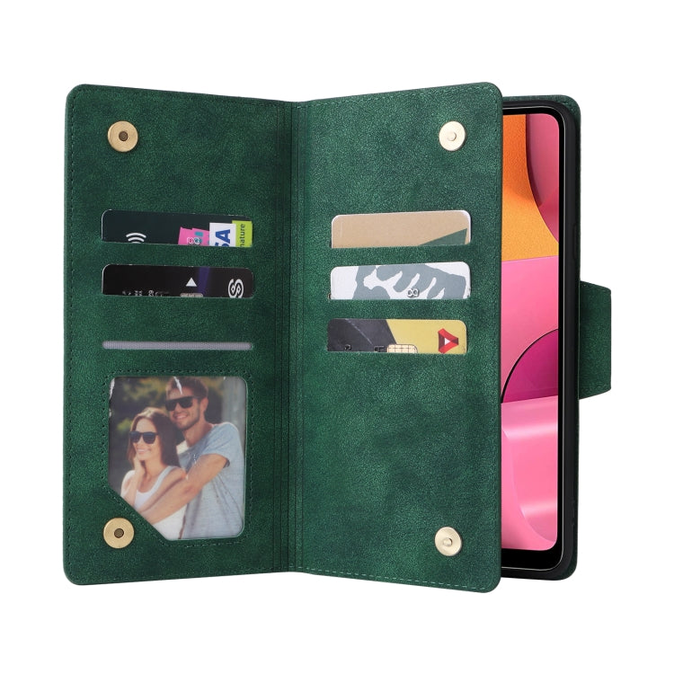 For Samsung Galaxy A20S Rivet Buckle 9 Cards Three Fold Leather Phone Case