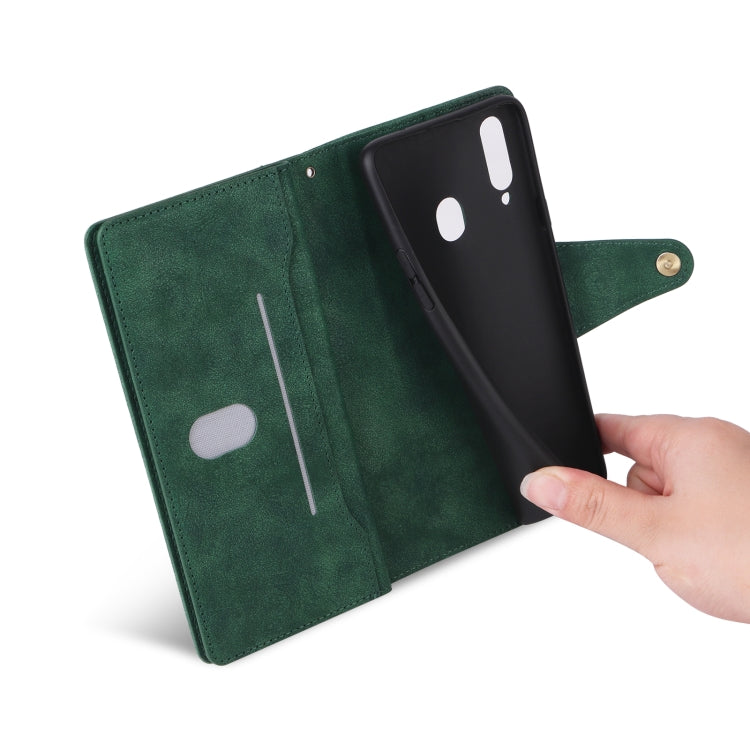 For Samsung Galaxy A20S Rivet Buckle 9 Cards Three Fold Leather Phone Case