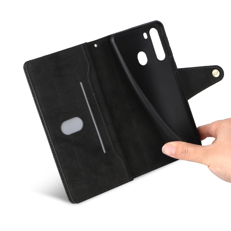For Samsung Galaxy A21 EU Version Rivet Buckle 9 Cards Three Fold Leather Phone Case