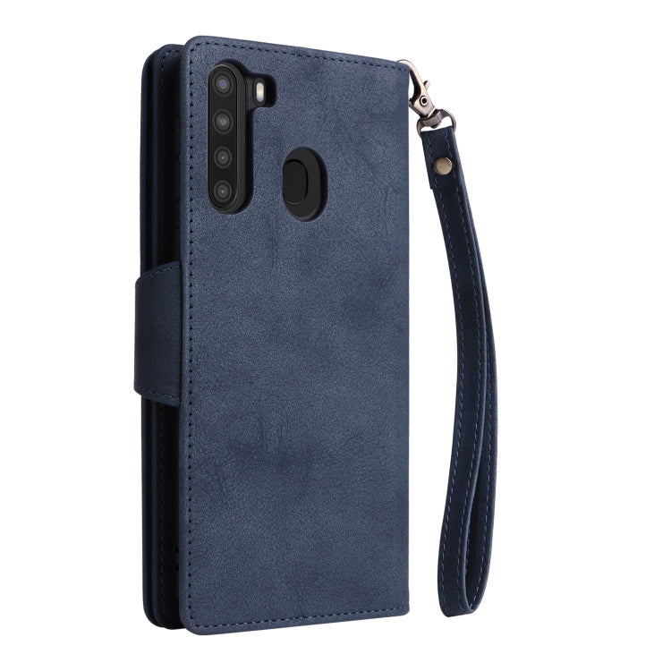 For Samsung Galaxy A21 EU Version Rivet Buckle 9 Cards Three Fold Leather Phone Case