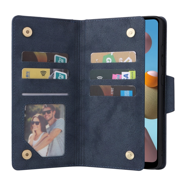 For Samsung Galaxy A21 EU Version Rivet Buckle 9 Cards Three Fold Leather Phone Case