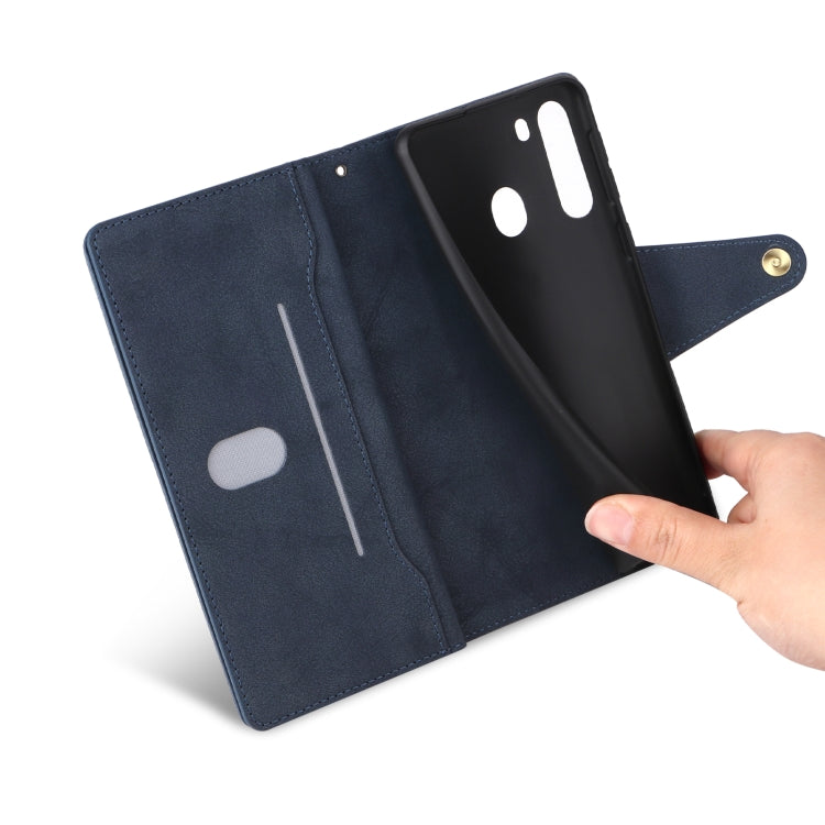 For Samsung Galaxy A21 EU Version Rivet Buckle 9 Cards Three Fold Leather Phone Case