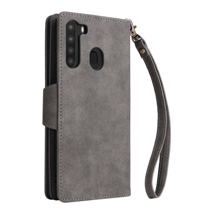 For Samsung Galaxy A21 EU Version Rivet Buckle 9 Cards Three Fold Leather Phone Case