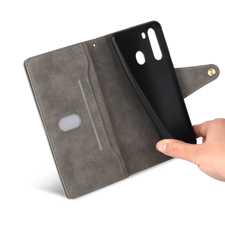 For Samsung Galaxy A21 EU Version Rivet Buckle 9 Cards Three Fold Leather Phone Case