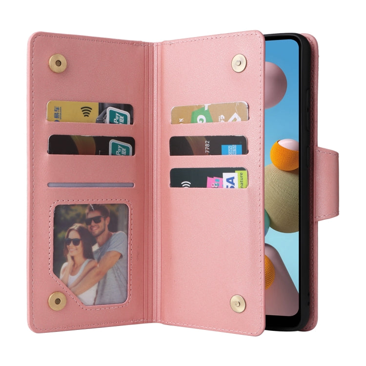 For Samsung Galaxy A21 EU Version Rivet Buckle 9 Cards Three Fold Leather Phone Case