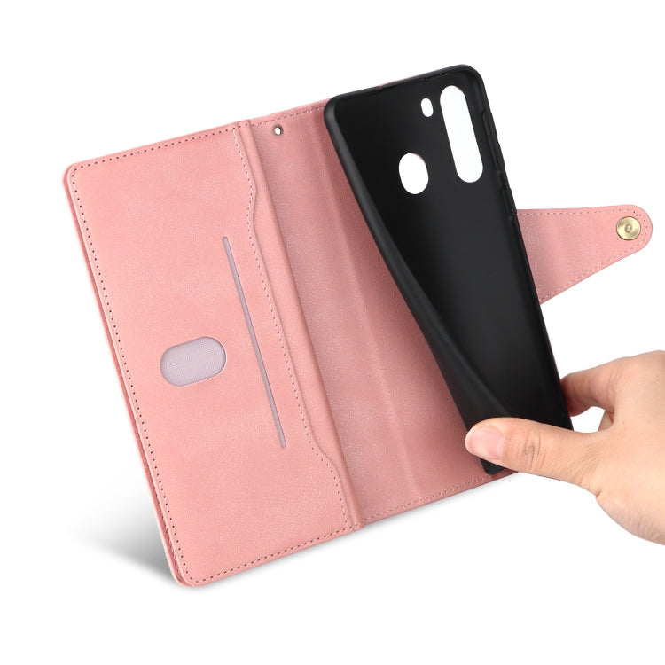 For Samsung Galaxy A21 EU Version Rivet Buckle 9 Cards Three Fold Leather Phone Case