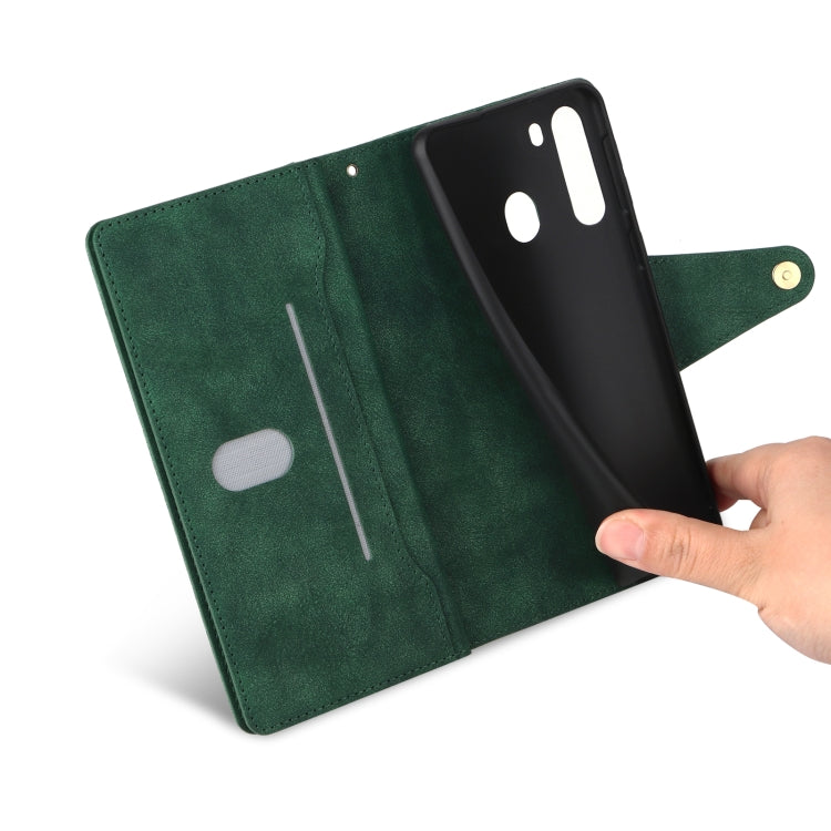 For Samsung Galaxy A21 EU Version Rivet Buckle 9 Cards Three Fold Leather Phone Case