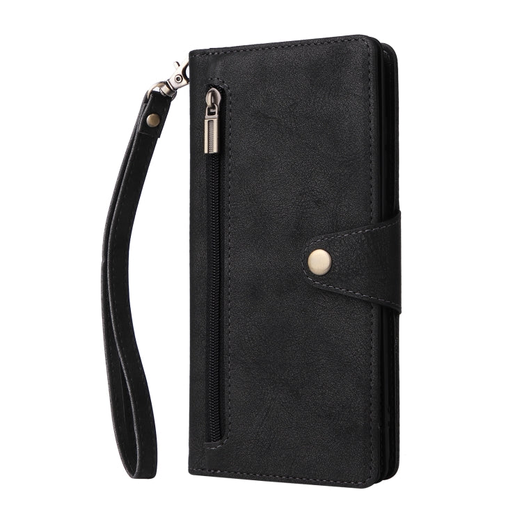 For Samsung Galaxy A21S Rivet Buckle 9 Cards Three Fold Leather Phone Case