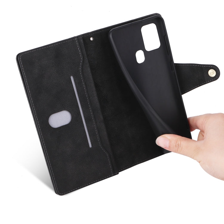 For Samsung Galaxy A21S Rivet Buckle 9 Cards Three Fold Leather Phone Case