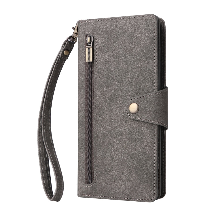 For Samsung Galaxy A21S Rivet Buckle 9 Cards Three Fold Leather Phone Case