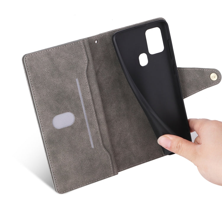 For Samsung Galaxy A21S Rivet Buckle 9 Cards Three Fold Leather Phone Case