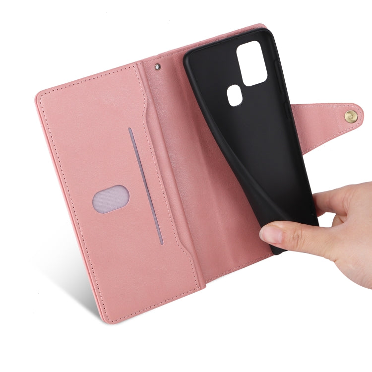 For Samsung Galaxy A21S Rivet Buckle 9 Cards Three Fold Leather Phone Case