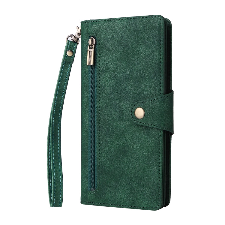For Samsung Galaxy A21S Rivet Buckle 9 Cards Three Fold Leather Phone Case