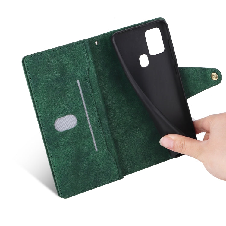 For Samsung Galaxy A21S Rivet Buckle 9 Cards Three Fold Leather Phone Case