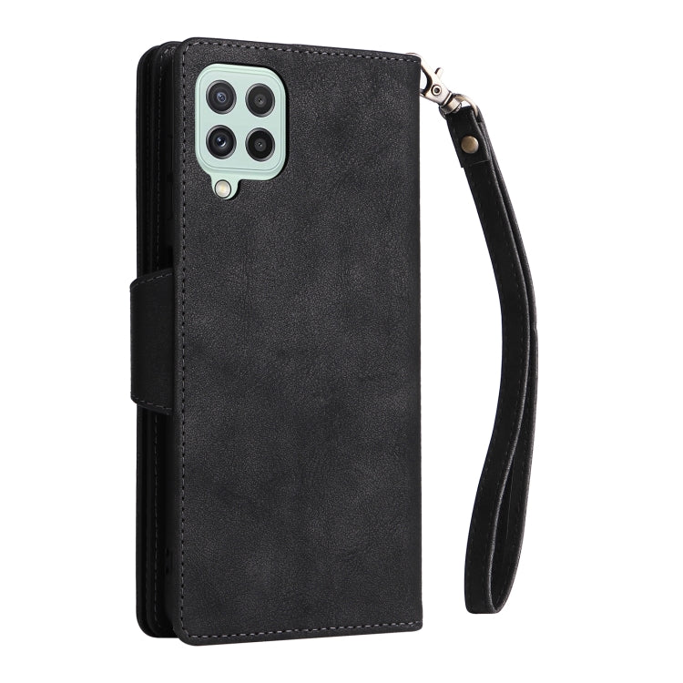 For Samsung Galaxy A22 4G Rivet Buckle 9 Cards Three Fold Leather Phone Case