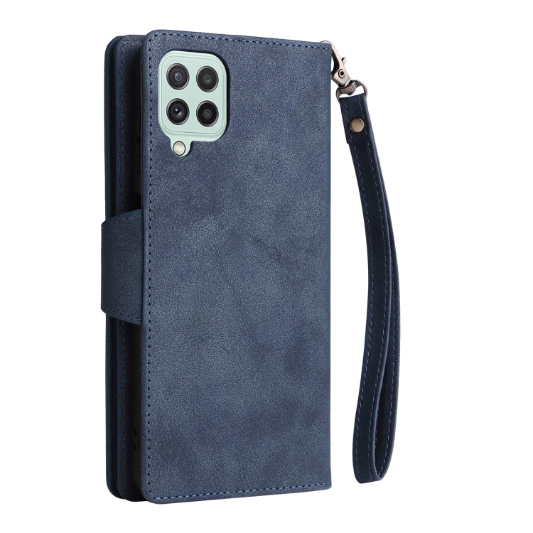 For Samsung Galaxy A22 4G Rivet Buckle 9 Cards Three Fold Leather Phone Case