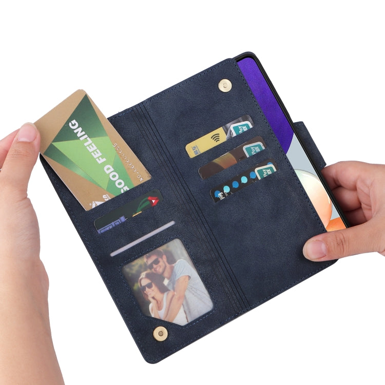 For Samsung Galaxy A22 4G Rivet Buckle 9 Cards Three Fold Leather Phone Case