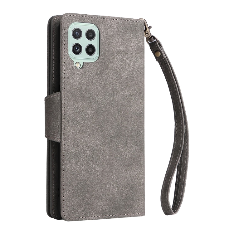 For Samsung Galaxy A22 4G Rivet Buckle 9 Cards Three Fold Leather Phone Case
