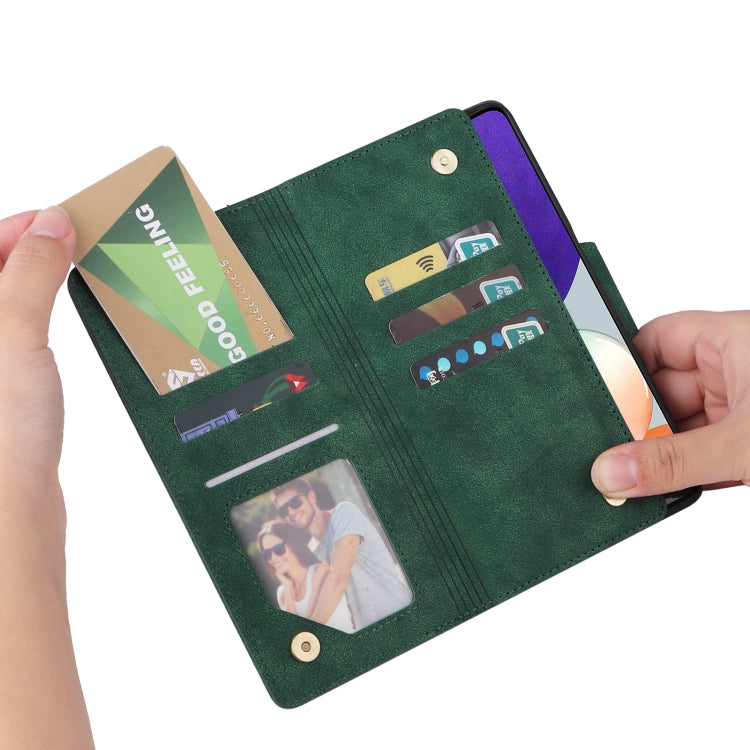For Samsung Galaxy A22 4G Rivet Buckle 9 Cards Three Fold Leather Phone Case