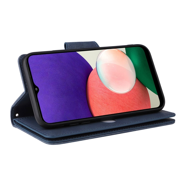 For Samsung Galaxy A22 5G Rivet Buckle 9 Cards Three Fold Leather Phone Case