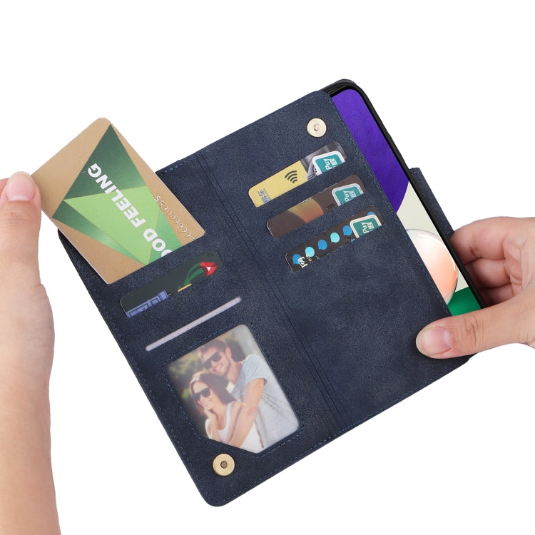For Samsung Galaxy A22 5G Rivet Buckle 9 Cards Three Fold Leather Phone Case