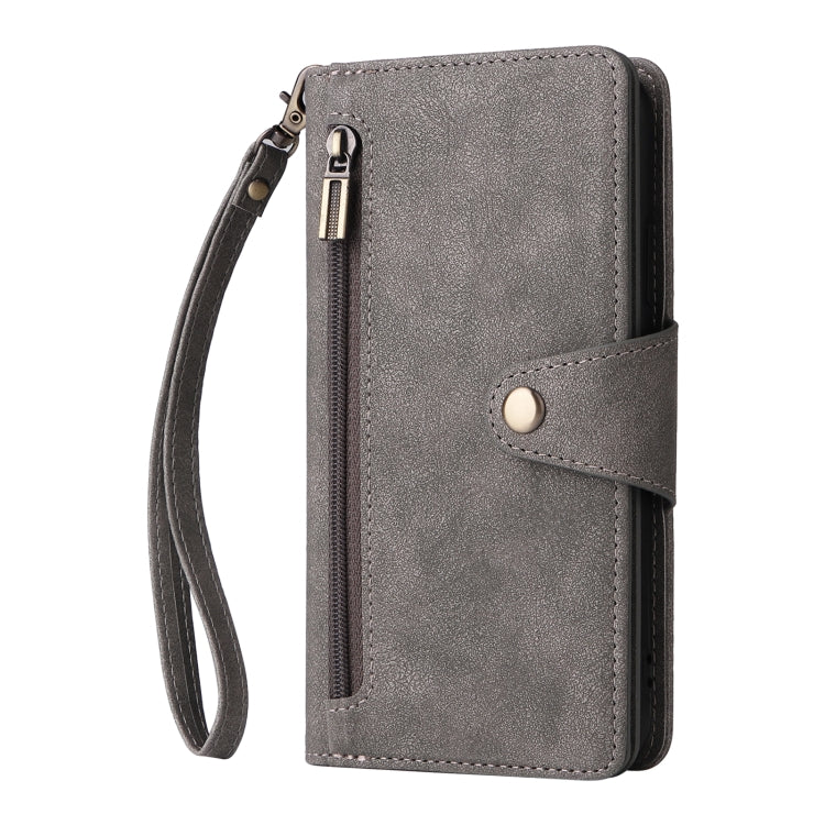 For Samsung Galaxy A22 5G Rivet Buckle 9 Cards Three Fold Leather Phone Case