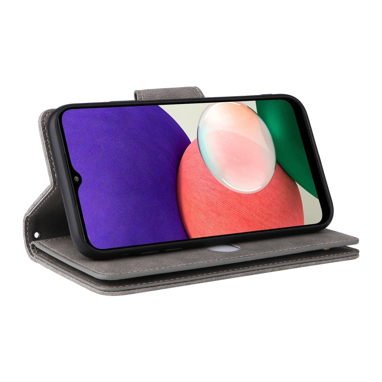 For Samsung Galaxy A22 5G Rivet Buckle 9 Cards Three Fold Leather Phone Case
