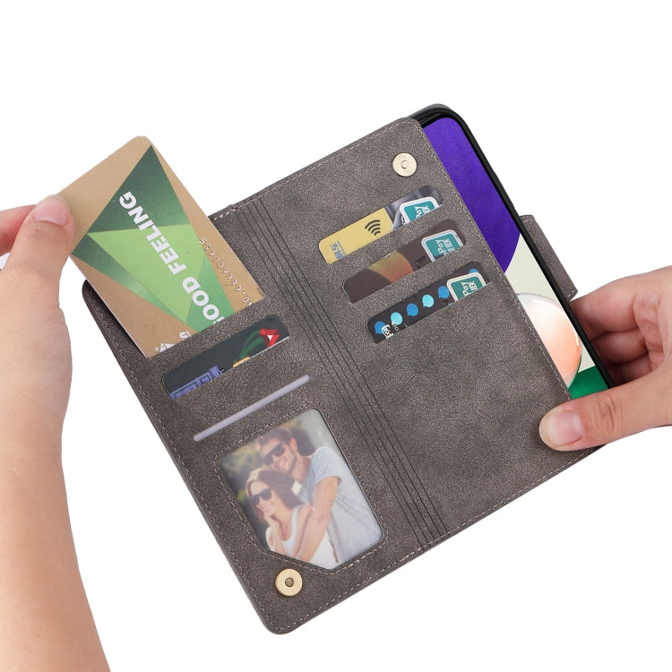 For Samsung Galaxy A22 5G Rivet Buckle 9 Cards Three Fold Leather Phone Case