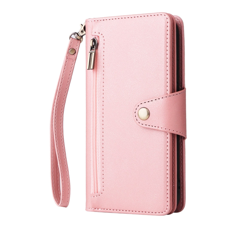 For Samsung Galaxy A22 5G Rivet Buckle 9 Cards Three Fold Leather Phone Case
