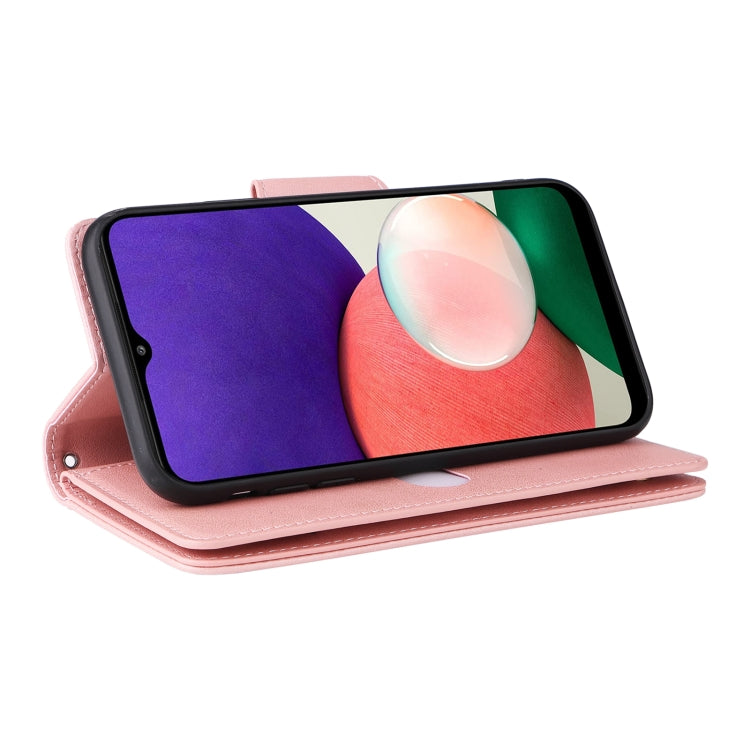 For Samsung Galaxy A22 5G Rivet Buckle 9 Cards Three Fold Leather Phone Case
