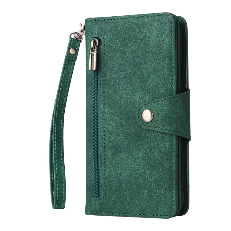 For Samsung Galaxy A22 5G Rivet Buckle 9 Cards Three Fold Leather Phone Case