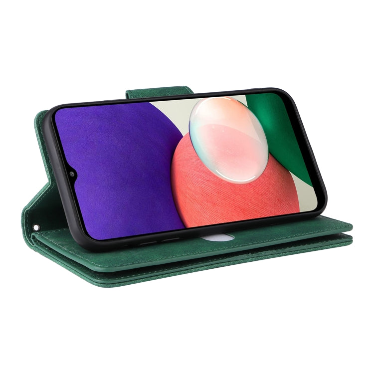 For Samsung Galaxy A22 5G Rivet Buckle 9 Cards Three Fold Leather Phone Case